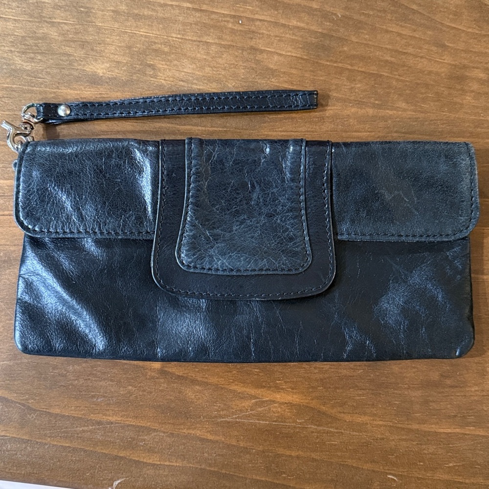 TANO Black Leather Wristlet Clutch